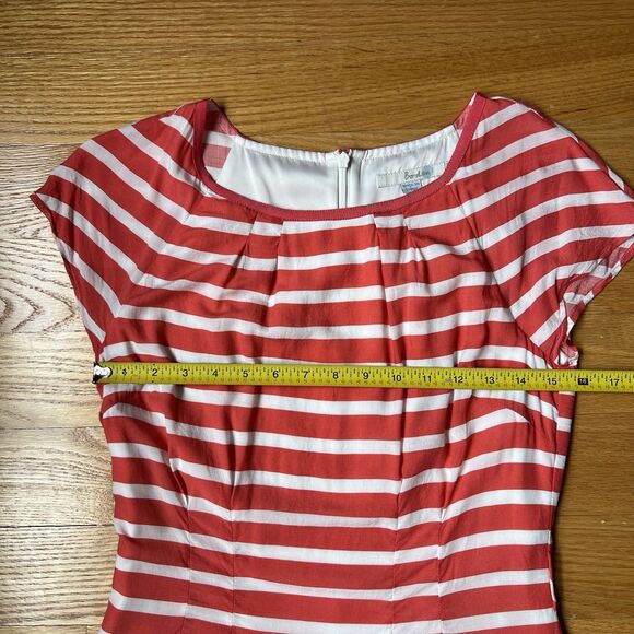 Boden Striped Cap Sleeve Fit and Flare Dress Size 4 Blue Pink White - Picture 5 of 7